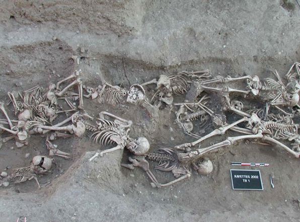 Skeletons of people who died from the Black Plague leaving signs of Yersinia Pestis, the key bio-agent known for bubonic plague.